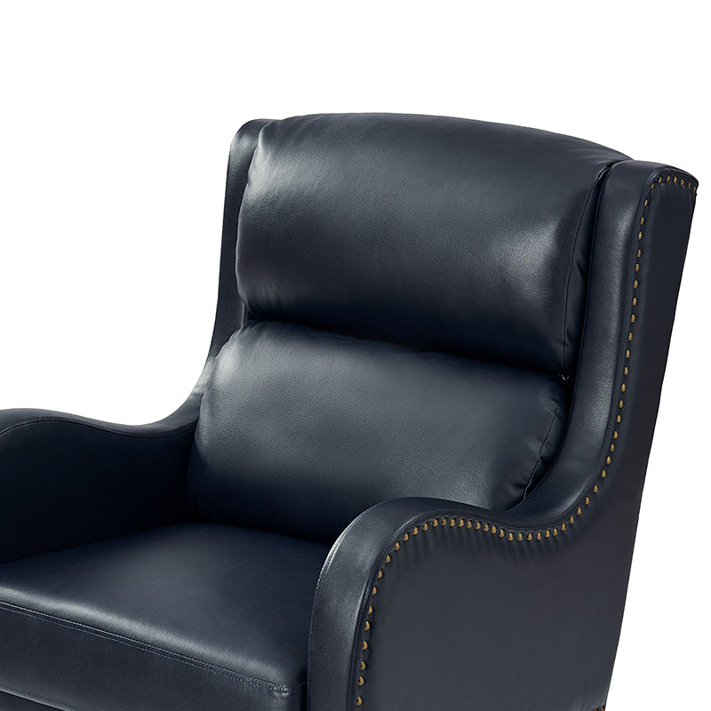 Fauteuil de bureau exécutif en cuir PU avec hauteur réglable, inclinaison centrale et pieds en bois d'hévéa | Bleu marine / Beige / Camel | Siège simple