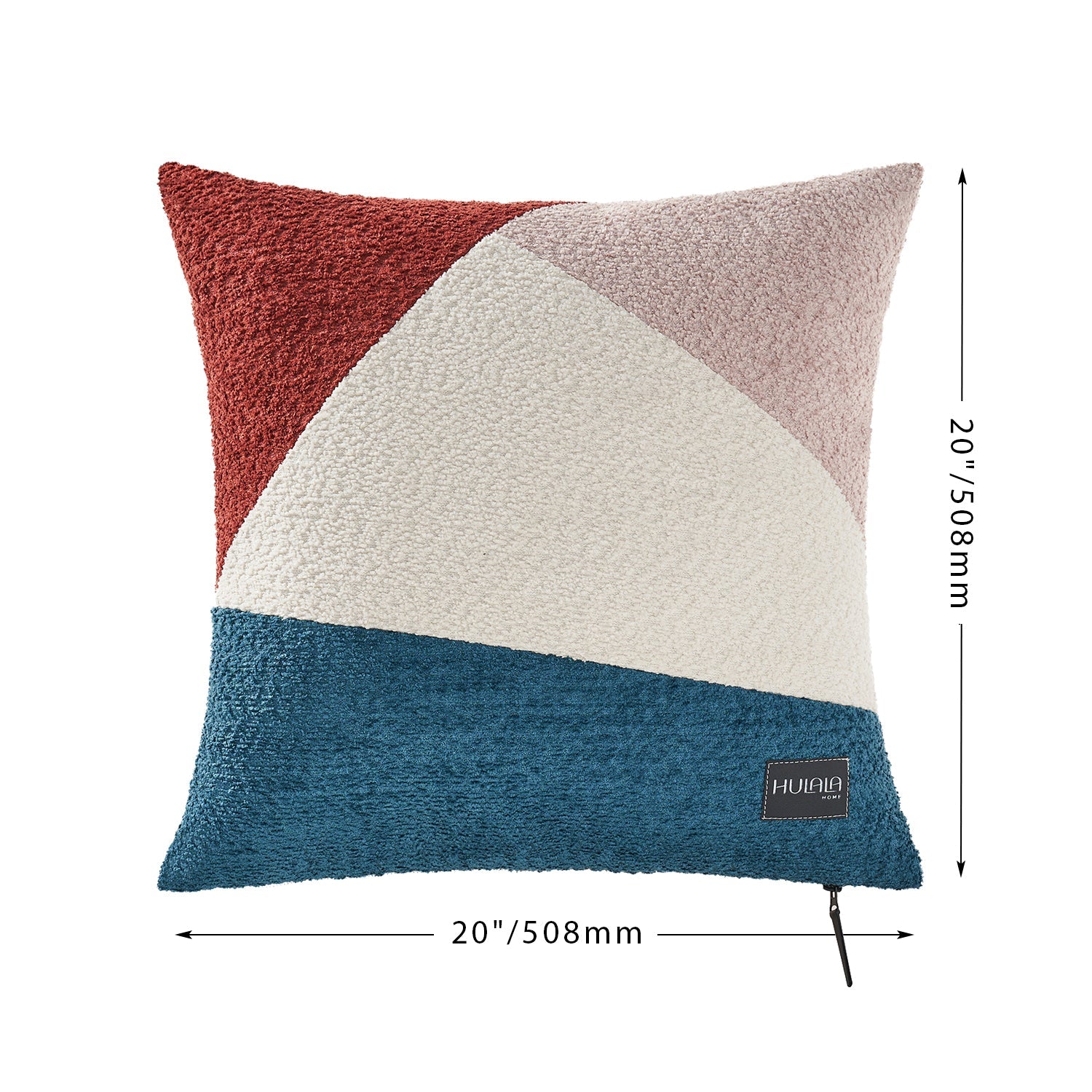 Housse de coussin décoratif en bouclette patchwork avec fermeture éclair en cuir | Harbor / Rouille / Anthracite | Unique | 50,8 x 50,8 cm