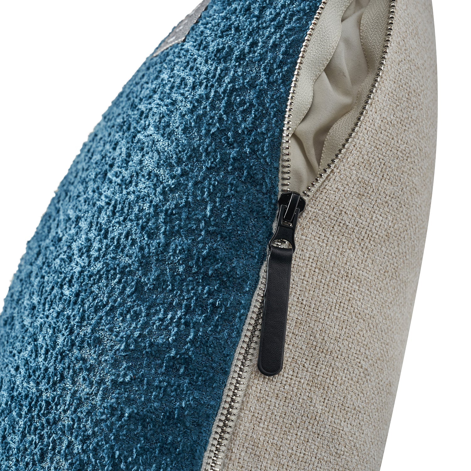 Housse de coussin décoratif en bouclette patchwork avec fermeture éclair en cuir | Harbor / Rouille / Anthracite | Unique | 50,8 x 50,8 cm