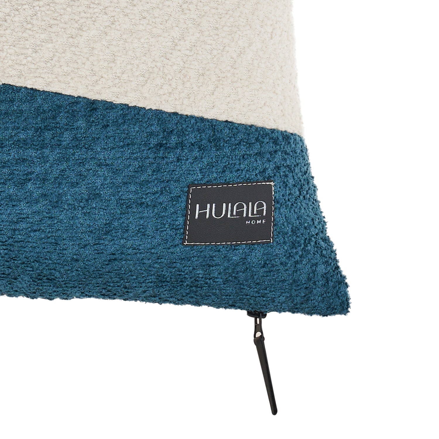 Housse de coussin décoratif en bouclette patchwork avec fermeture éclair en cuir | Harbor / Rouille / Anthracite | Unique | 50,8 x 50,8 cm
