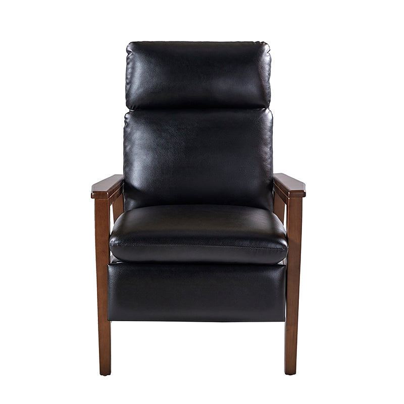 Fauteuil inclinable manuel en cuir PU avec accoudoirs et pieds en hévéa | Camel / Bleu marine / Noir / Marron | Une place