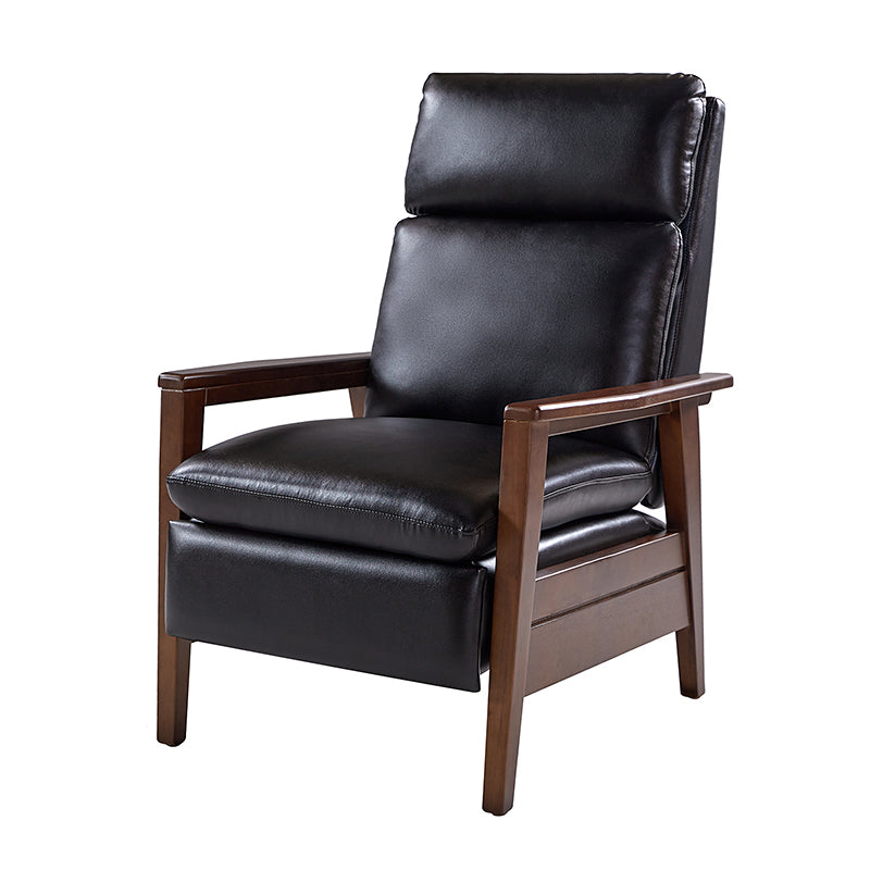 Fauteuil inclinable manuel en cuir PU avec accoudoirs et pieds en hévéa | Camel / Bleu marine / Noir / Marron | Une place