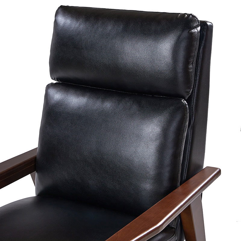 Fauteuil inclinable manuel en cuir PU avec accoudoirs et pieds en hévéa | Camel / Bleu marine / Noir / Marron | Une place