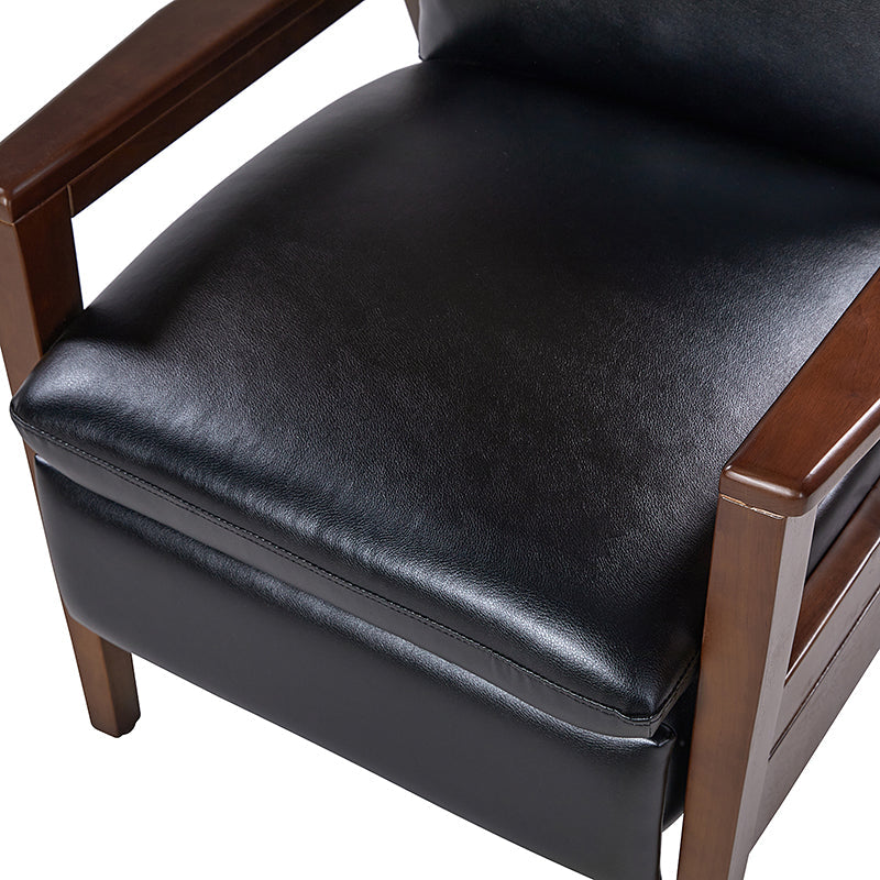 Fauteuil inclinable manuel en cuir PU avec accoudoirs et pieds en hévéa | Camel / Bleu marine / Noir / Marron | Une place