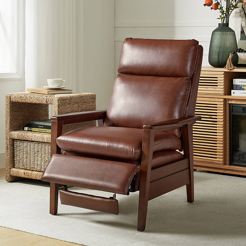 Fauteuil inclinable manuel en cuir PU avec accoudoirs et pieds en hévéa | Camel / Bleu marine / Noir / Marron | Une place