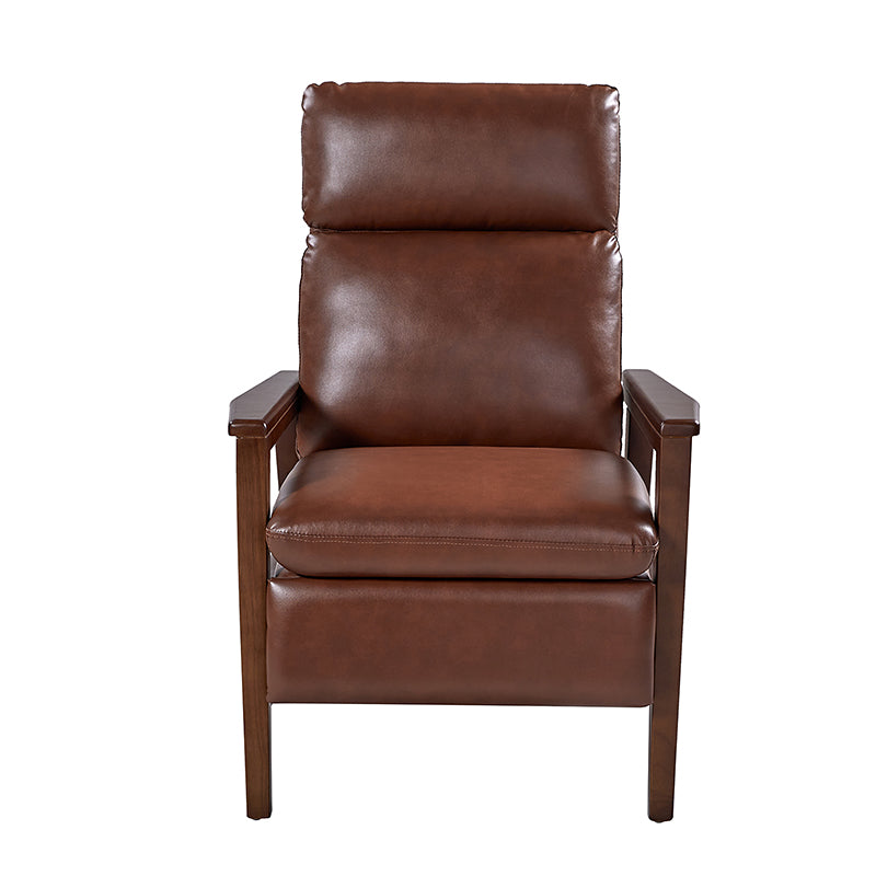 Fauteuil inclinable manuel en cuir PU avec accoudoirs et pieds en hévéa | Camel / Bleu marine / Noir / Marron | Une place
