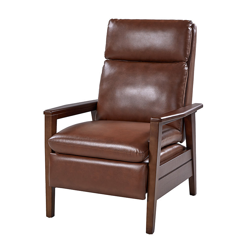 Fauteuil inclinable manuel en cuir PU avec accoudoirs et pieds en hévéa | Camel / Bleu marine / Noir / Marron | Une place