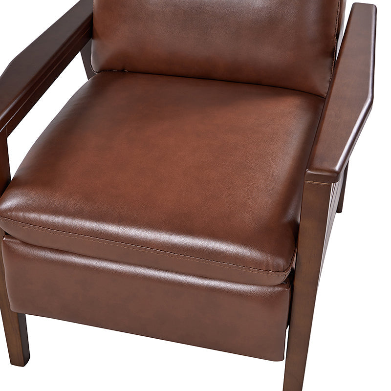 Fauteuil inclinable manuel en cuir PU avec accoudoirs et pieds en hévéa | Camel / Bleu marine / Noir / Marron | Une place