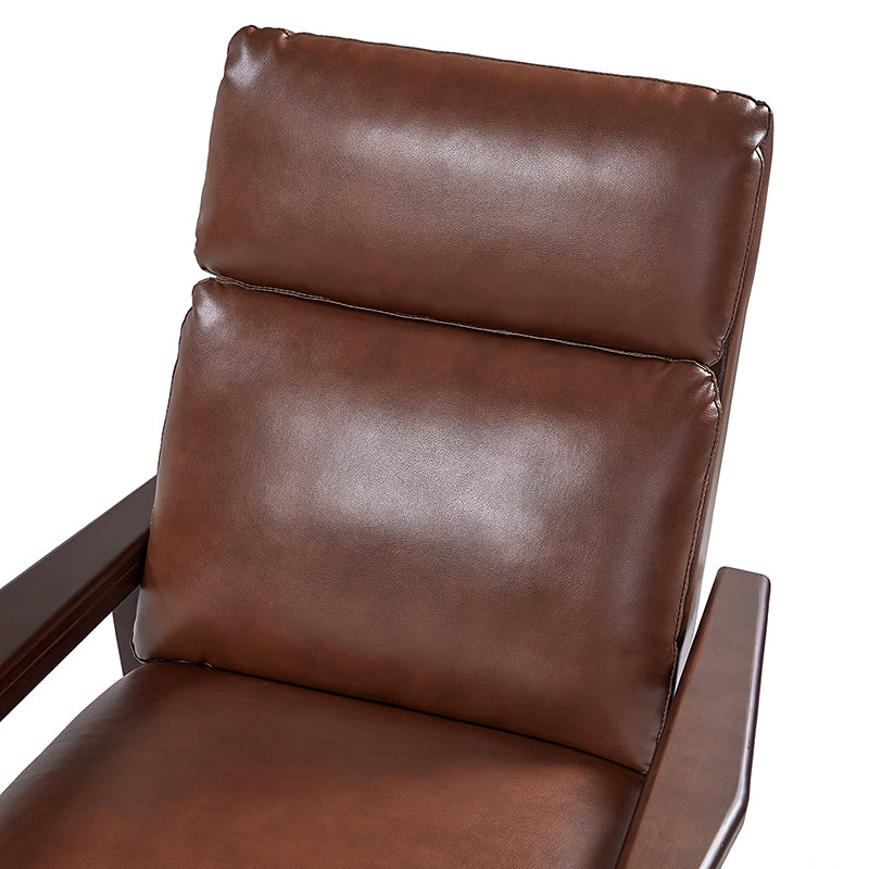 Fauteuil inclinable manuel en cuir PU avec accoudoirs et pieds en hévéa | Camel / Bleu marine / Noir / Marron | Une place