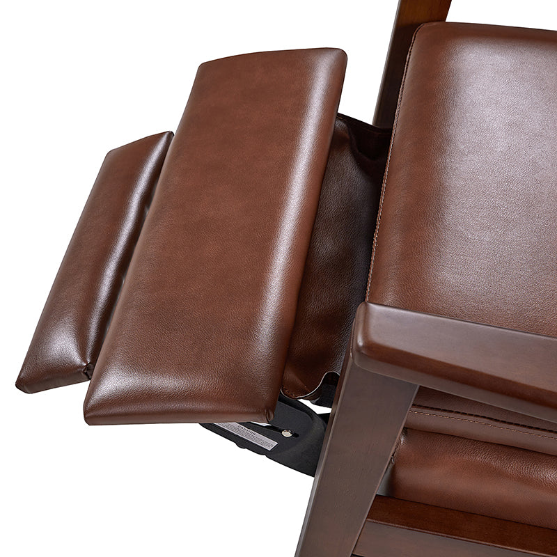 Fauteuil inclinable manuel en cuir PU avec accoudoirs et pieds en hévéa | Camel / Bleu marine / Noir / Marron | Une place