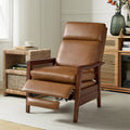 Fauteuil inclinable manuel en cuir PU avec accoudoirs et pieds en hévéa | Camel / Bleu marine / Noir / Marron | Une place
