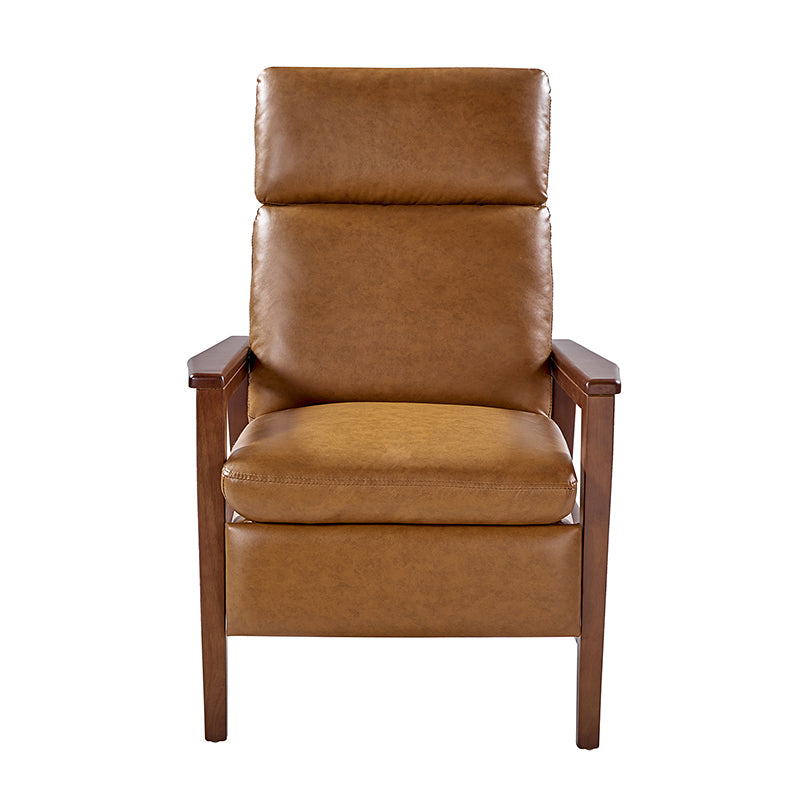 Fauteuil inclinable manuel en cuir PU avec accoudoirs et pieds en hévéa | Camel / Bleu marine / Noir / Marron | Une place