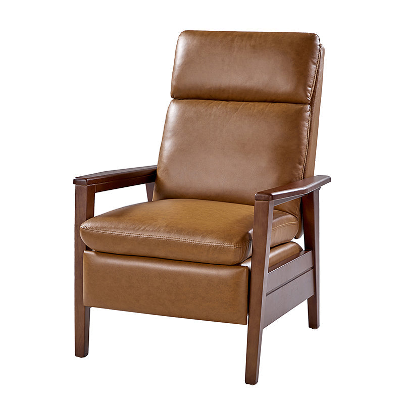 Fauteuil inclinable manuel en cuir PU avec accoudoirs et pieds en hévéa | Camel / Bleu marine / Noir / Marron | Une place