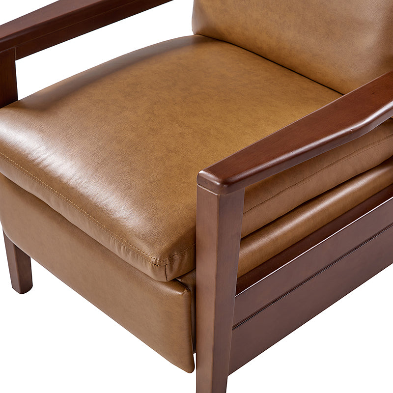 Fauteuil inclinable manuel en cuir PU avec accoudoirs et pieds en hévéa | Camel / Bleu marine / Noir / Marron | Une place