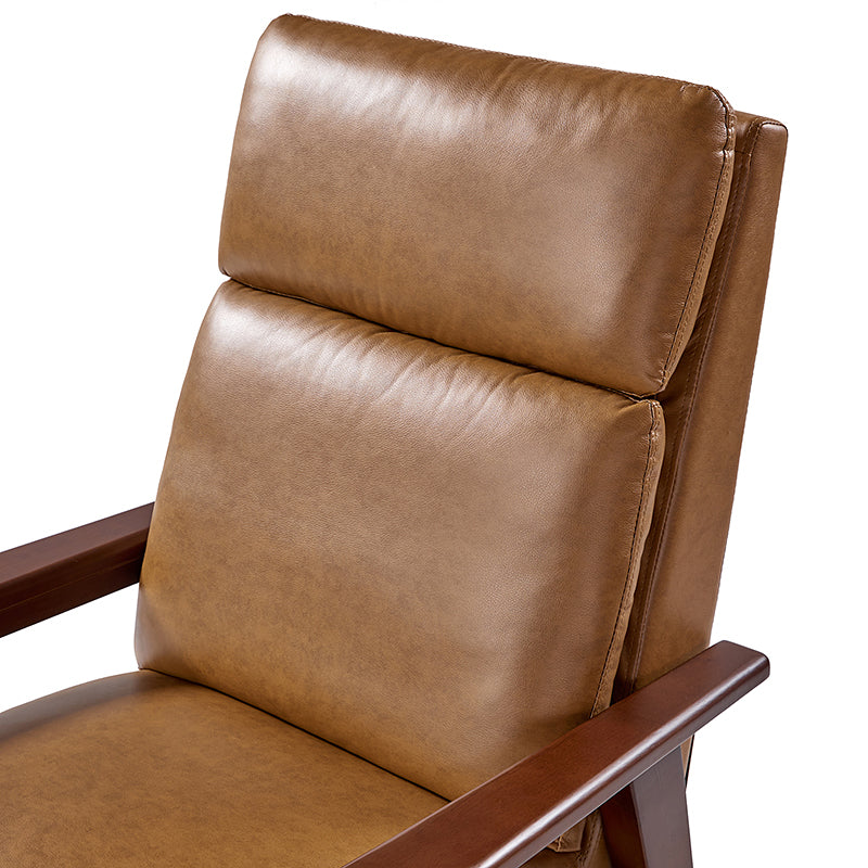 Fauteuil inclinable manuel en cuir PU avec accoudoirs et pieds en hévéa | Camel / Bleu marine / Noir / Marron | Une place