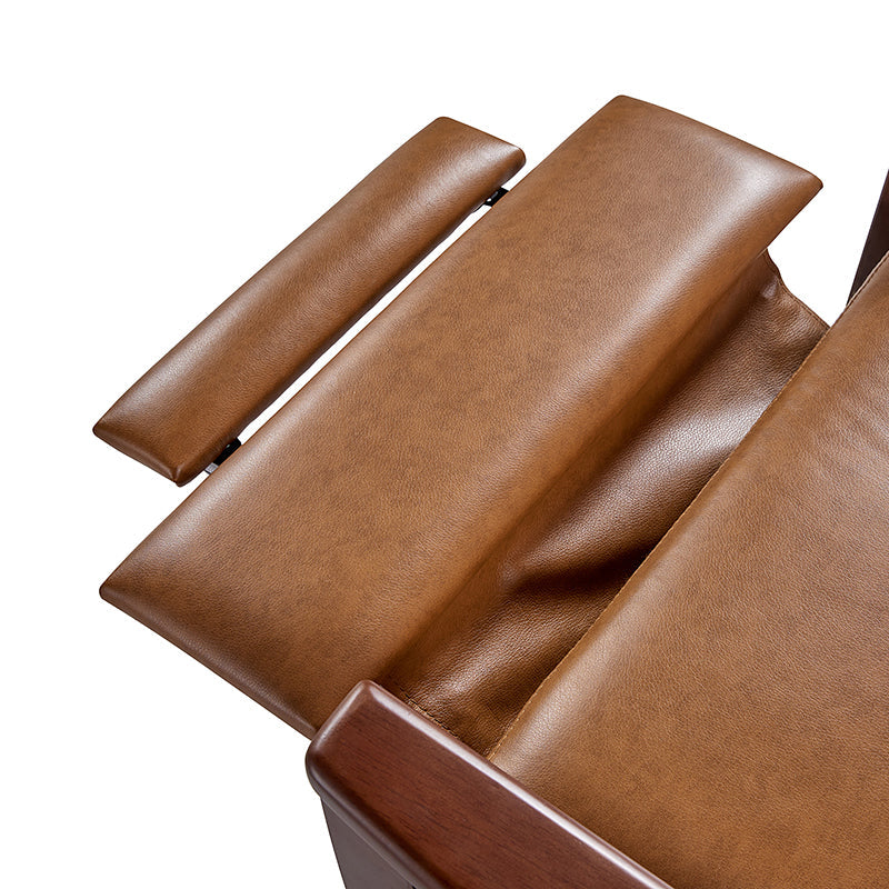 Fauteuil inclinable manuel en cuir PU avec accoudoirs et pieds en hévéa | Camel / Bleu marine / Noir / Marron | Une place