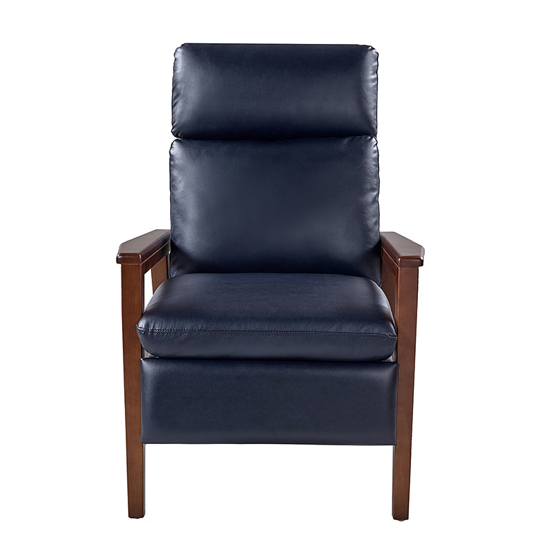 Fauteuil inclinable manuel en cuir PU avec accoudoirs et pieds en hévéa | Camel / Bleu marine / Noir / Marron | Une place