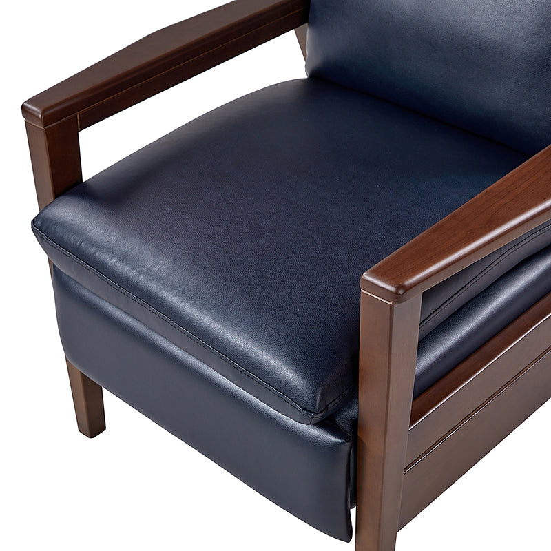Fauteuil inclinable manuel en cuir PU avec accoudoirs et pieds en hévéa | Camel / Bleu marine / Noir / Marron | Une place