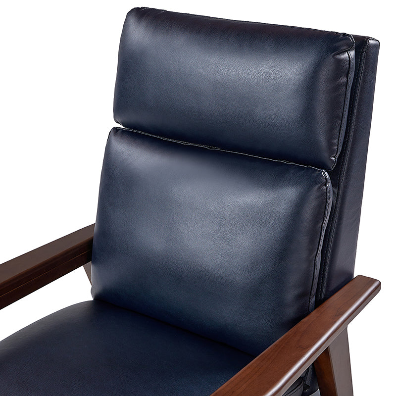 Fauteuil inclinable manuel en cuir PU avec accoudoirs et pieds en hévéa | Camel / Bleu marine / Noir / Marron | Une place