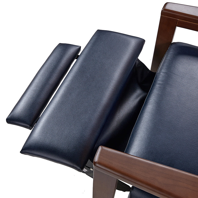 Fauteuil inclinable manuel en cuir PU avec accoudoirs et pieds en hévéa | Camel / Bleu marine / Noir / Marron | Une place