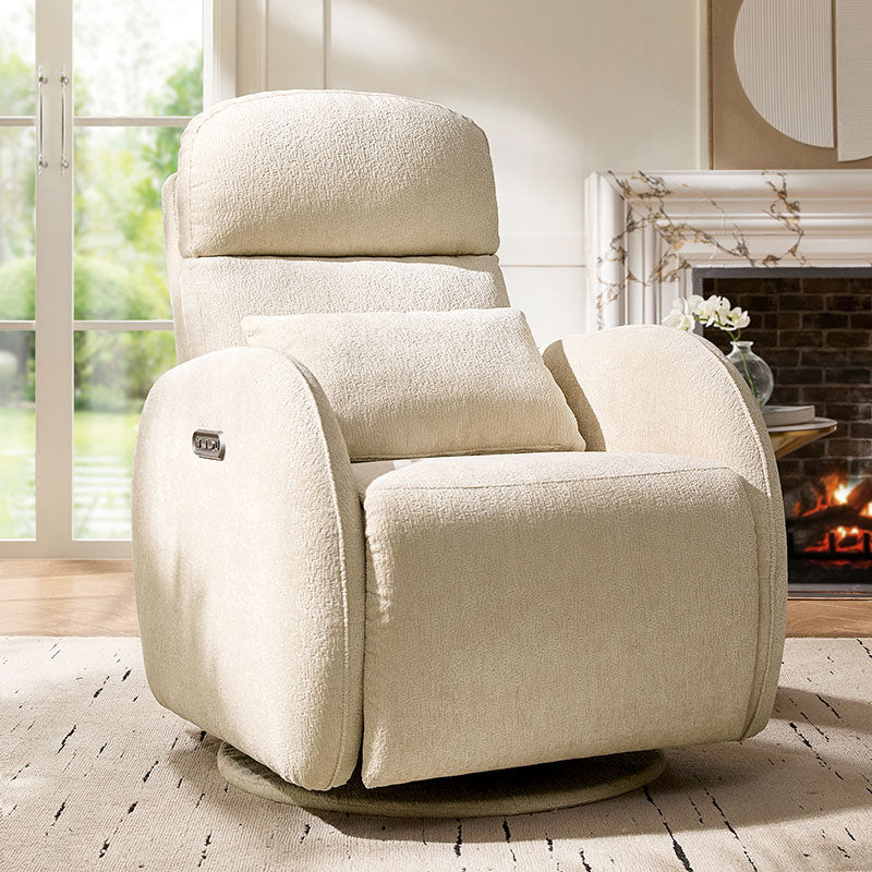 Fauteuil inclinable d'allaitement électrique à bascule avec rotation à 270°, 3 modes de balancement et appui-tête réglable | Blanc / Gris / Beige / Mousse | Siège individuel