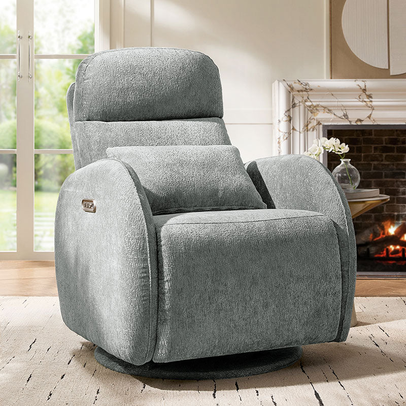 Fauteuil inclinable d'allaitement électrique à bascule avec rotation à 270°, 3 modes de balancement et appui-tête réglable | Blanc / Gris / Beige / Mousse | Siège individuel