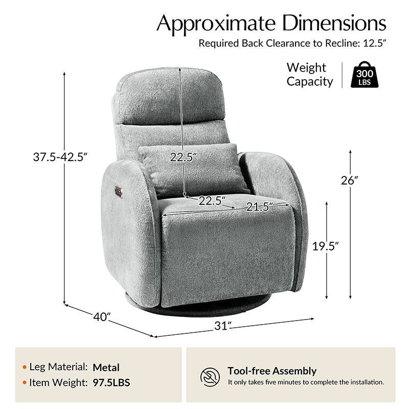 Fauteuil inclinable d'allaitement électrique à bascule avec rotation à 270°, 3 modes de balancement et appui-tête réglable | Blanc / Gris / Beige / Mousse | Siège individuel