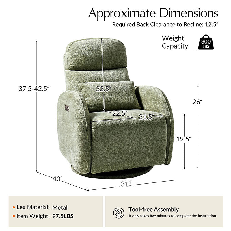 Fauteuil inclinable d'allaitement électrique à bascule avec rotation à 270°, 3 modes de balancement et appui-tête réglable | Blanc / Gris / Beige / Mousse | Siège individuel