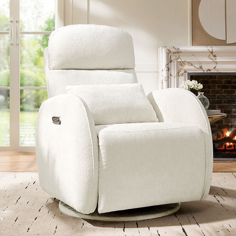 Fauteuil inclinable d'allaitement électrique à bascule avec rotation à 270°, 3 modes de balancement et appui-tête réglable | Blanc / Gris / Beige / Mousse | Siège individuel