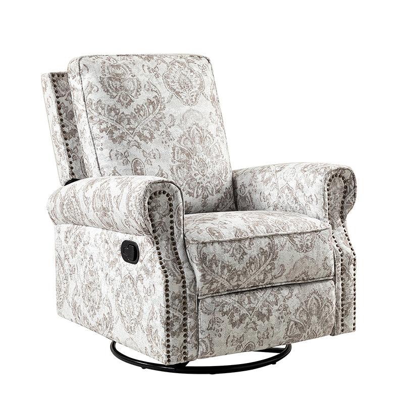 Fauteuil inclinable manuel en polyester avec pivotement à 360°, fonction bascule et repose-pieds escamotable | Beige / Jacobean / Bleu sarcelle / Bleu / Damas / Bleu marine / Médaillon | Siège unique