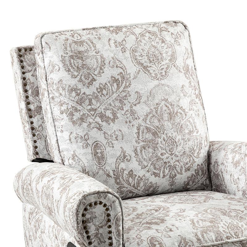Fauteuil inclinable manuel en polyester avec pivotement à 360°, fonction bascule et repose-pieds escamotable | Beige / Jacobean / Bleu sarcelle / Bleu / Damas / Bleu marine / Médaillon | Siège unique