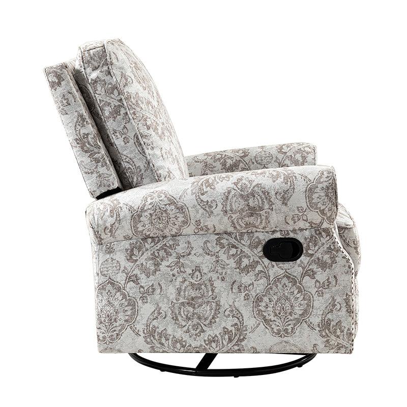 Fauteuil inclinable manuel en polyester avec pivotement à 360°, fonction bascule et repose-pieds escamotable | Beige / Jacobean / Bleu sarcelle / Bleu / Damas / Bleu marine / Médaillon | Siège unique