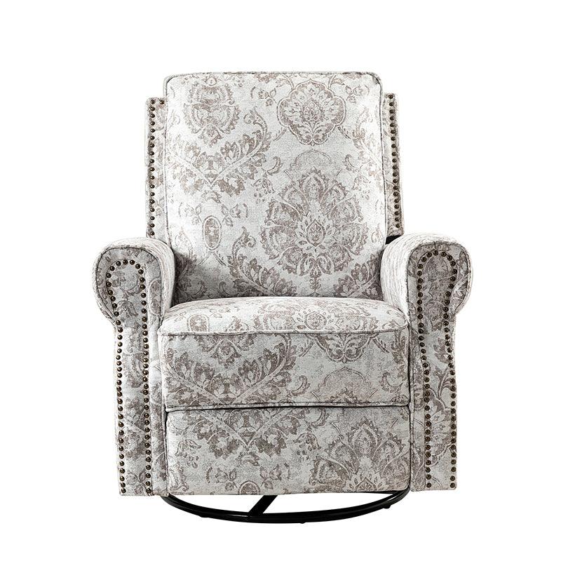 Fauteuil inclinable manuel en polyester avec pivotement à 360°, fonction bascule et repose-pieds escamotable | Beige / Jacobean / Bleu sarcelle / Bleu / Damas / Bleu marine / Médaillon | Siège unique