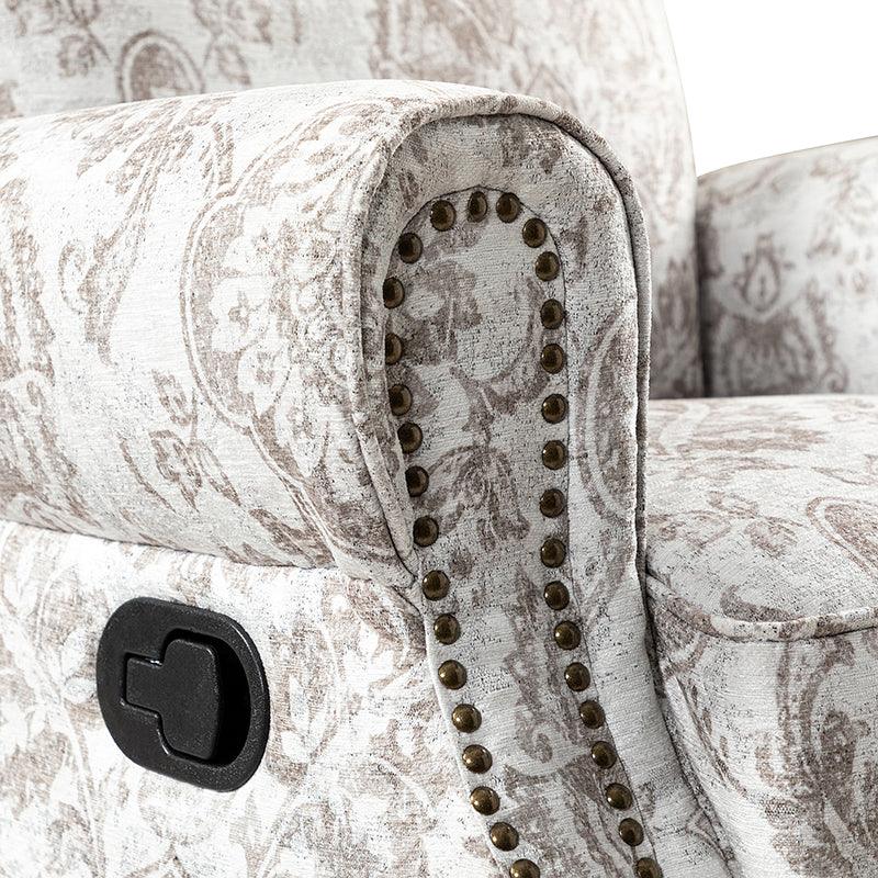 Fauteuil inclinable manuel en polyester avec pivotement à 360°, fonction bascule et repose-pieds escamotable | Beige / Jacobean / Bleu sarcelle / Bleu / Damas / Bleu marine / Médaillon | Siège unique