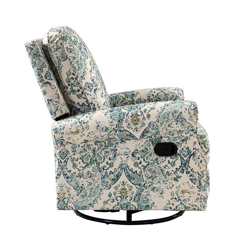 Fauteuil inclinable manuel en polyester avec pivotement à 360°, fonction bascule et repose-pieds escamotable | Beige / Jacobean / Bleu sarcelle / Bleu / Damas / Bleu marine / Médaillon | Siège unique
