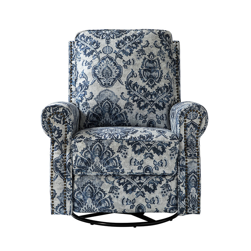 Fauteuil inclinable manuel en polyester avec pivotement à 360°, fonction bascule et repose-pieds escamotable | Beige / Jacobean / Bleu sarcelle / Bleu / Damas / Bleu marine / Médaillon | Siège unique