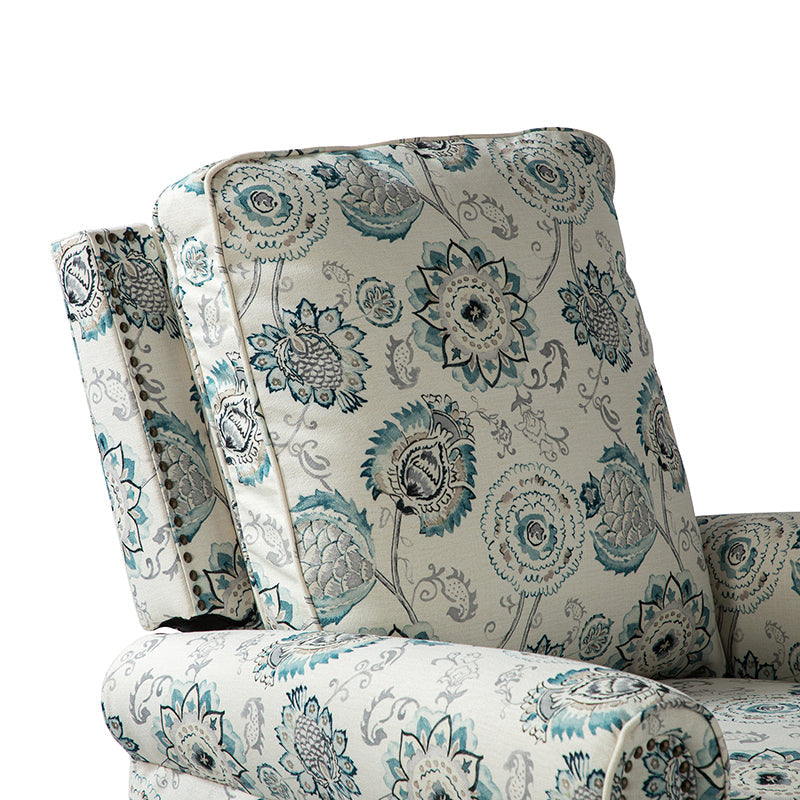 Fauteuil inclinable manuel en polyester avec pivotement à 360°, fonction bascule et repose-pieds escamotable | Beige / Jacobean / Bleu sarcelle / Bleu / Damas / Bleu marine / Médaillon | Siège unique