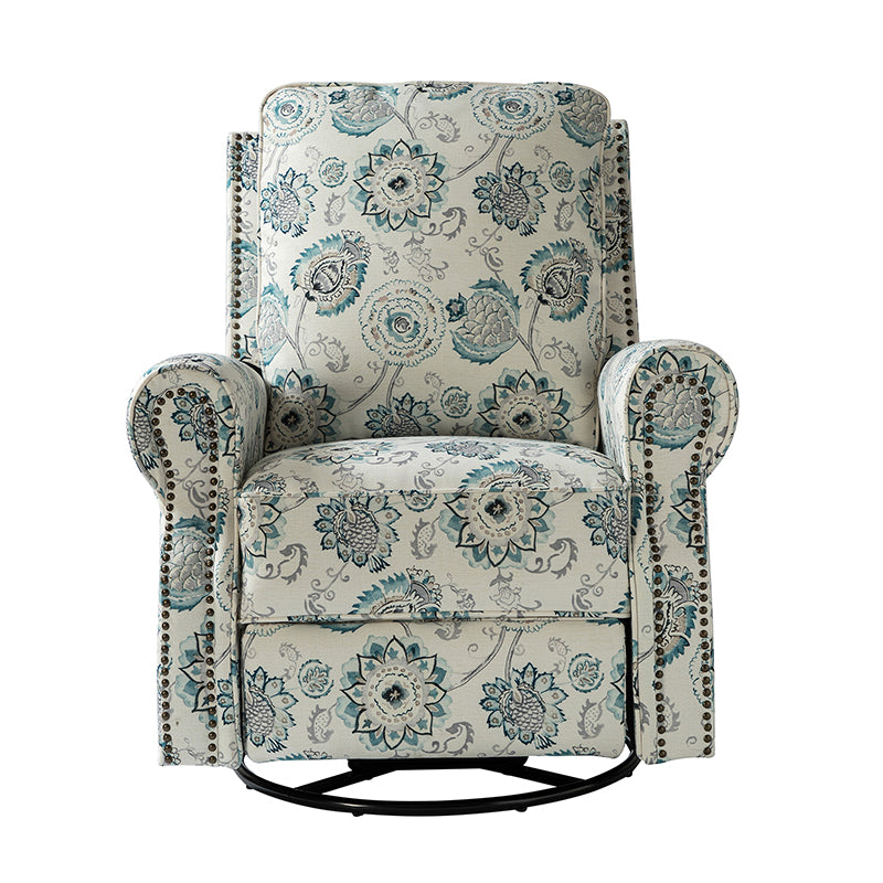 Fauteuil inclinable manuel en polyester avec pivotement à 360°, fonction bascule et repose-pieds escamotable | Beige / Jacobean / Bleu sarcelle / Bleu / Damas / Bleu marine / Médaillon | Siège unique