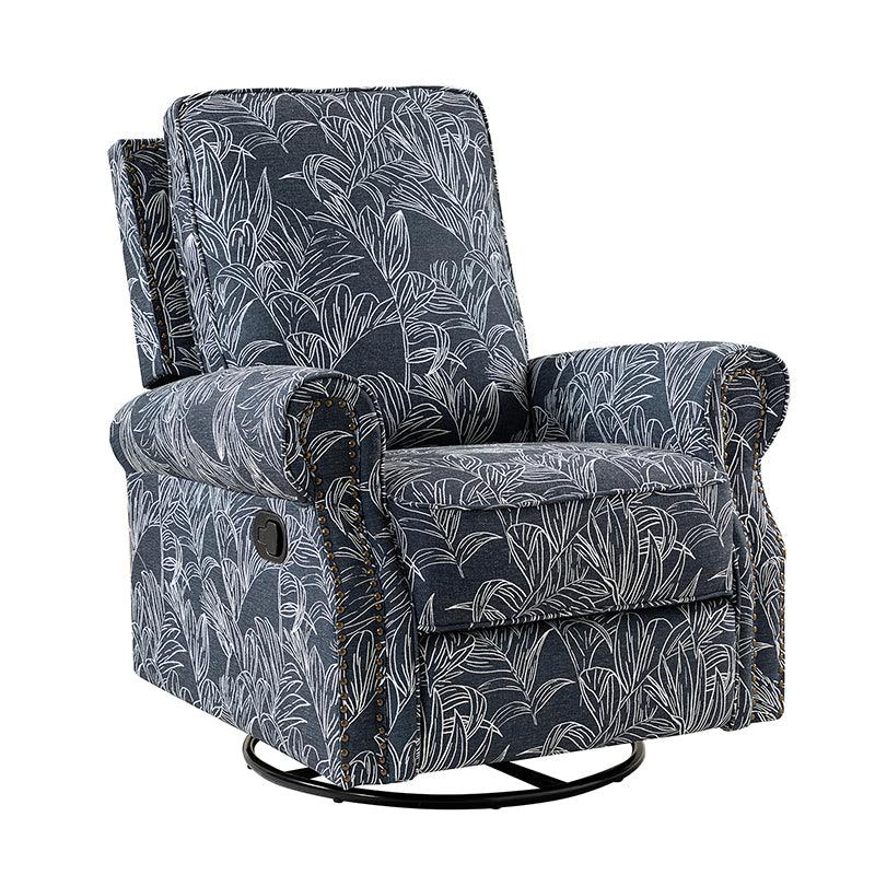 Fauteuil inclinable manuel en polyester avec pivotement à 360°, fonction bascule et repose-pieds escamotable | Beige / Jacobean / Bleu sarcelle / Bleu / Damas / Bleu marine / Médaillon | Siège unique