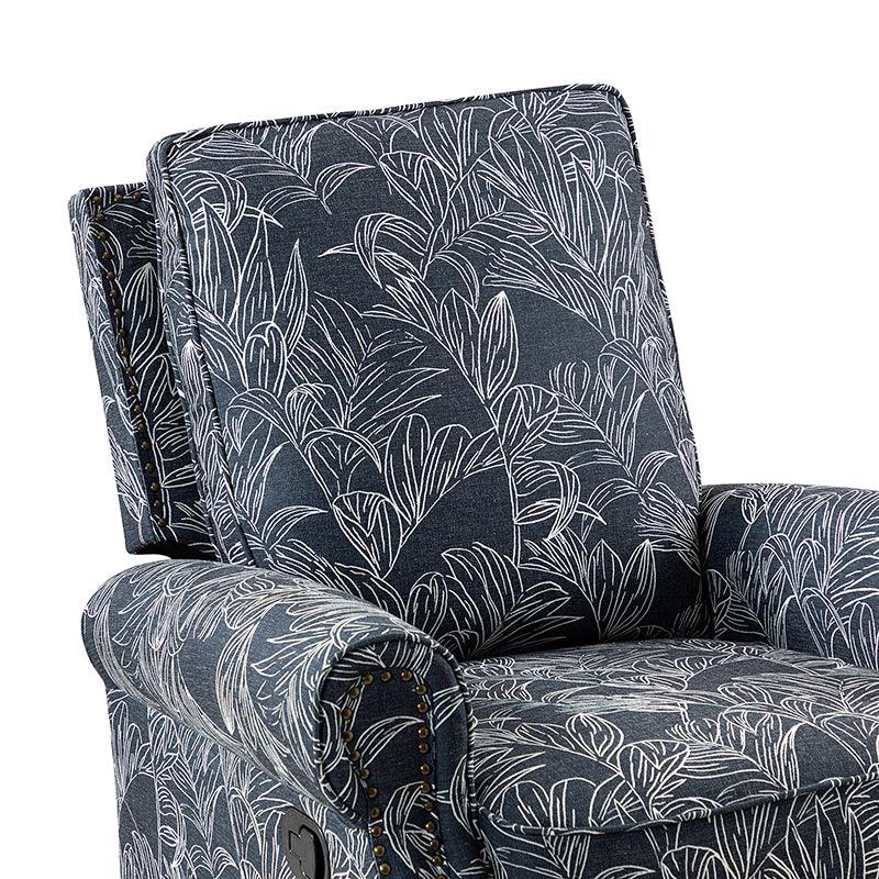Fauteuil inclinable manuel en polyester avec pivotement à 360°, fonction bascule et repose-pieds escamotable | Beige / Jacobean / Bleu sarcelle / Bleu / Damas / Bleu marine / Médaillon | Siège unique