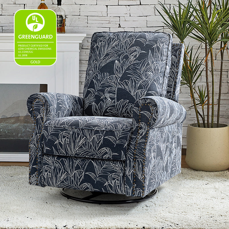 Fauteuil inclinable manuel en polyester avec pivotement à 360°, fonction bascule et repose-pieds escamotable | Beige / Jacobean / Bleu sarcelle / Bleu / Damas / Bleu marine / Médaillon | Siège unique