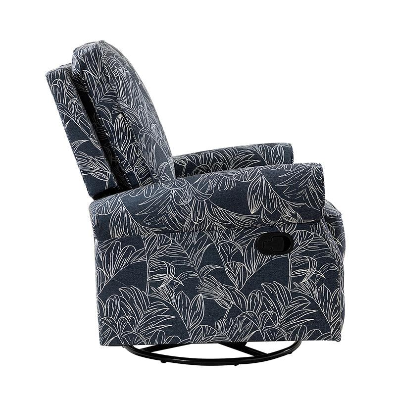 Fauteuil inclinable manuel en polyester avec pivotement à 360°, fonction bascule et repose-pieds escamotable | Beige / Jacobean / Bleu sarcelle / Bleu / Damas / Bleu marine / Médaillon | Siège unique