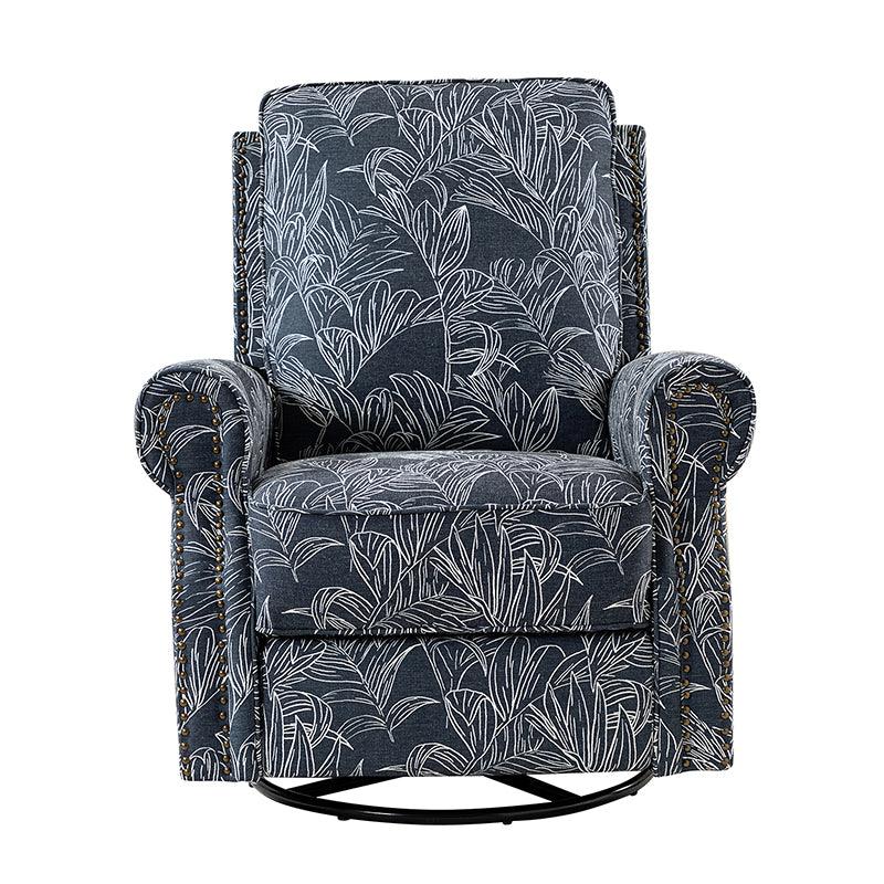 Fauteuil inclinable manuel en polyester avec pivotement à 360°, fonction bascule et repose-pieds escamotable | Beige / Jacobean / Bleu sarcelle / Bleu / Damas / Bleu marine / Médaillon | Siège unique