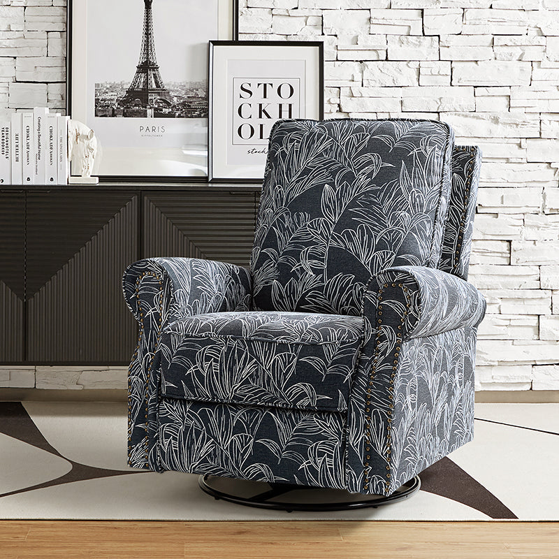 Fauteuil inclinable manuel en polyester avec pivotement à 360°, fonction bascule et repose-pieds escamotable | Beige / Jacobean / Bleu sarcelle / Bleu / Damas / Bleu marine / Médaillon | Siège unique