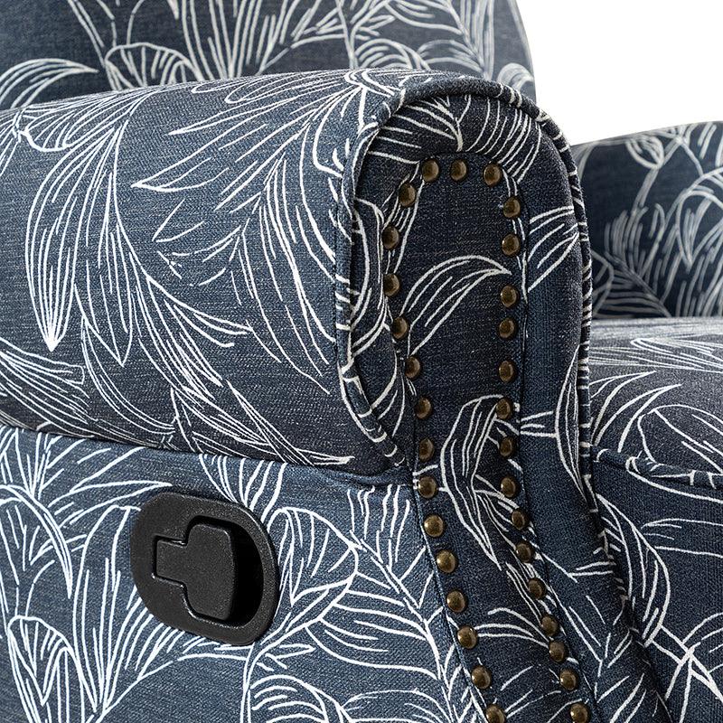 Fauteuil inclinable manuel en polyester avec pivotement à 360°, fonction bascule et repose-pieds escamotable | Beige / Jacobean / Bleu sarcelle / Bleu / Damas / Bleu marine / Médaillon | Siège unique