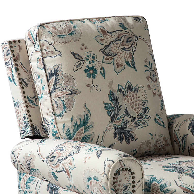 Fauteuil inclinable manuel en polyester avec pivotement à 360°, fonction bascule et repose-pieds escamotable | Beige / Jacobean / Bleu sarcelle / Bleu / Damas / Bleu marine / Médaillon | Siège unique