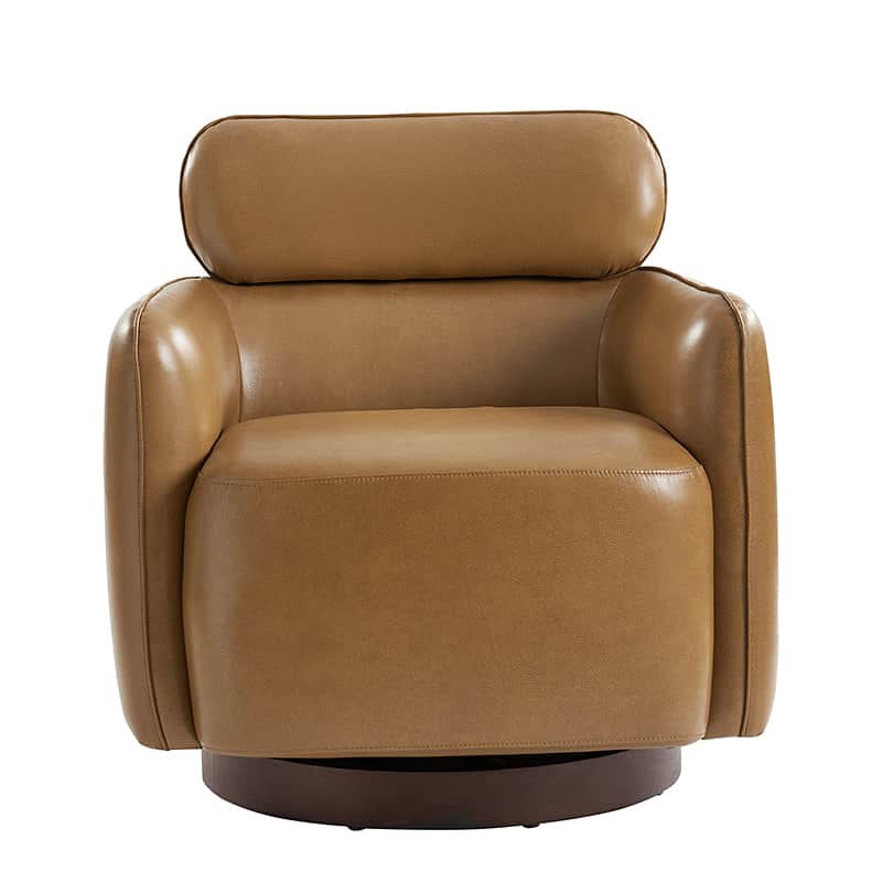 Fauteuil pivotant en cuir véritable avec appuie-tête et accoudoirs réglables | Blanc / Camel | Une place