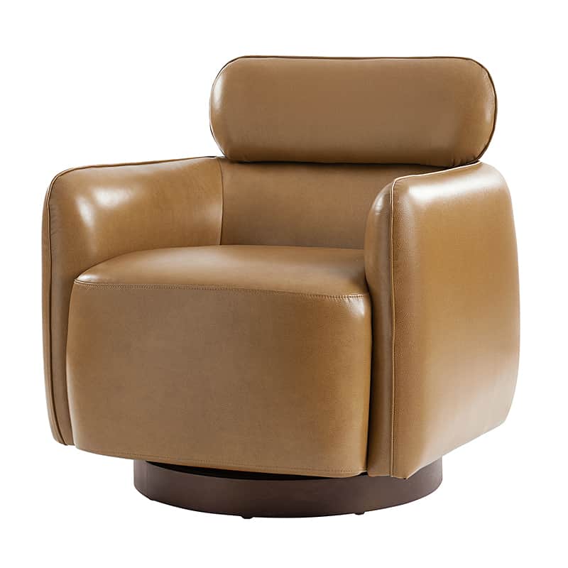 Fauteuil pivotant en cuir véritable avec appuie-tête et accoudoirs réglables | Blanc / Camel | Une place