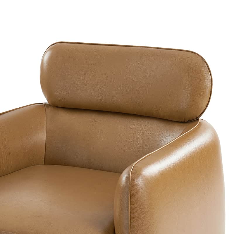 Fauteuil pivotant en cuir véritable avec appuie-tête et accoudoirs réglables | Blanc / Camel | Une place