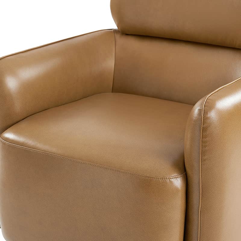 Fauteuil pivotant en cuir véritable avec appuie-tête et accoudoirs réglables | Blanc / Camel | Une place